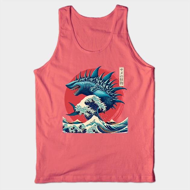 Shark Kaiju Japanese Vintage Sharkzilla Great Wave Tank Top by Dibble Dabble Designs